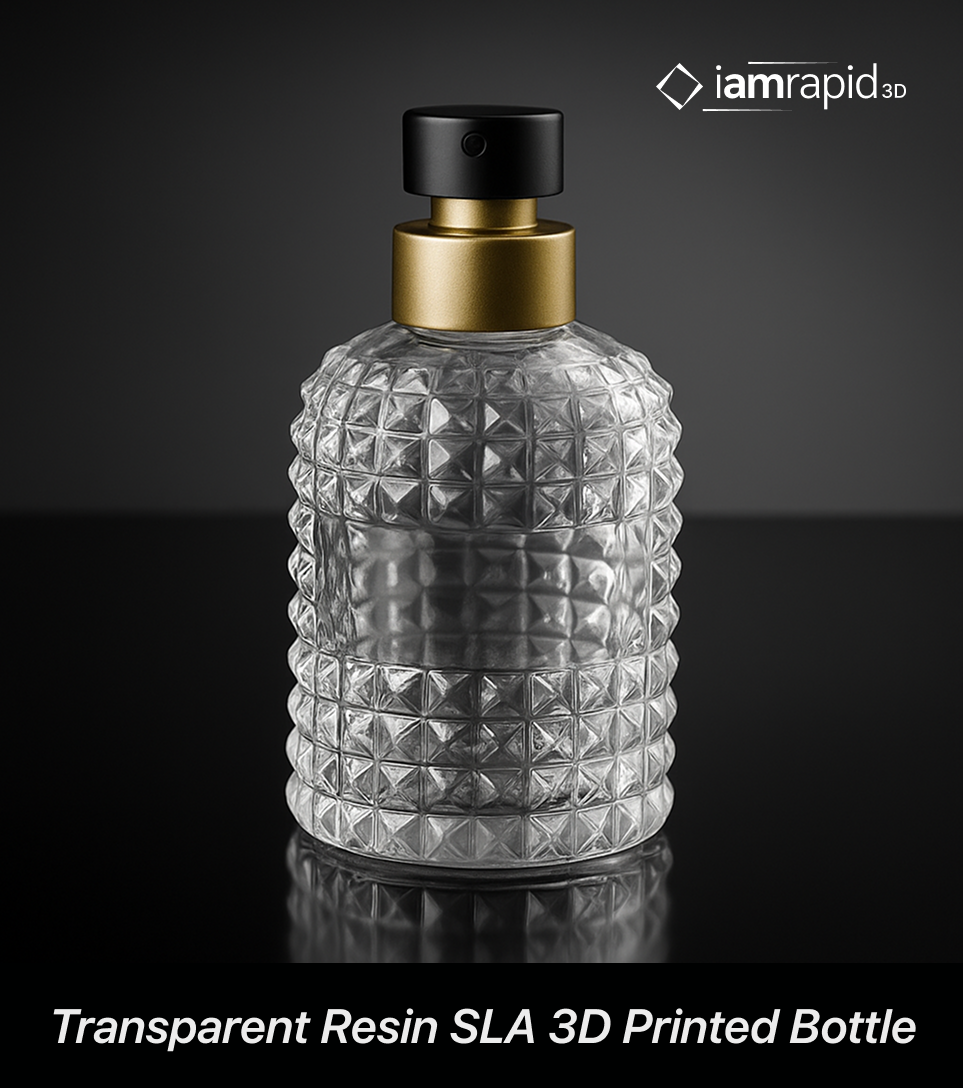 Transparent Resin SLA 3D printed bottle prototype